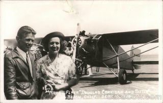 Rppc Long Beach,  Ca " Wrong Flyer " Douglas Corrigan And Sister - Sept.  10,  1935