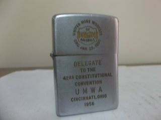 Late 1955 Zippo Lighter Umwa Delegate 42nd Constitutional Convention Ohio Mining