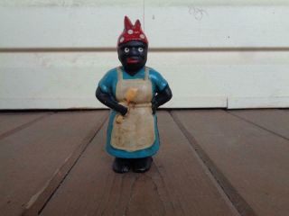 Cast Iron Black Americana Black Lady Blue Mean Cook Coin Money Bank