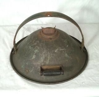 VINTAGE EARLY 20th CENTURY STEAM PUNK INDUSTRIAL GREEN TIN LIGHT SHADE 2
