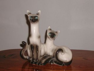 Vintage Black & White Siamese Cats Tv Lamp Ceramic Jewel Eyes Lane Co Usa