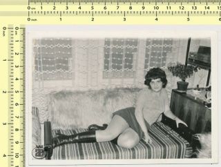 011 Leggy Woman In Boots Laying On Couch,  Lady Portrait Old Photo