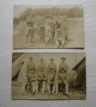 (2) Early Rppc Military Us Army Soldiers Uniforms Group Photo Postcards Hj5122