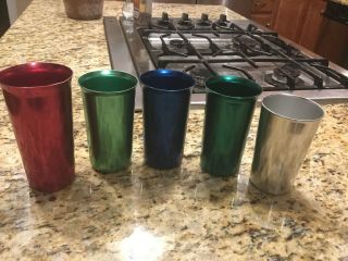 Vintage Set Of 5 Aluminum Metal Drinking Glasses Tumblers Cups