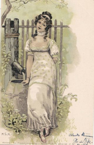 M.  S.  M Art Nouveau.  Young Lady Rests At Water Well
