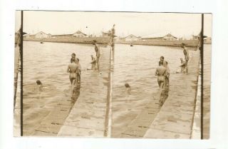 4 1/2 - 7 Stereo Photo Type Card China Chinese Nude Skinny Dipping Not A Postcard