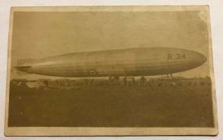 Vintage Rppc Of Wwi British Airship R34 - Awesome History