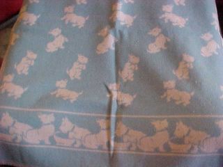 Vintage Esmond? Reversible Baby Blanket With Cute Scotties Blue & White Minty 3