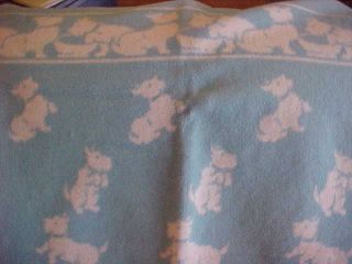 Vintage Esmond? Reversible Baby Blanket With Cute Scotties Blue & White Minty 4