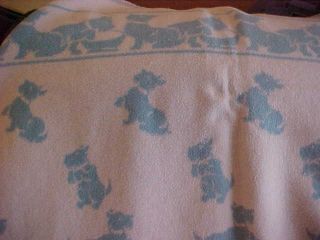 Vintage Esmond? Reversible Baby Blanket With Cute Scotties Blue & White Minty 5