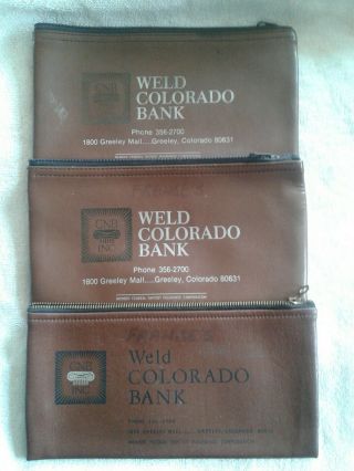 3 Vintage Weld Colorado Bank Zippered Deposit Money Bags - Greeley Colorado