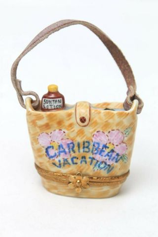 Limoges France Trinket Box Caribbean Vacation Beach Bag With Sunscreen Artoria
