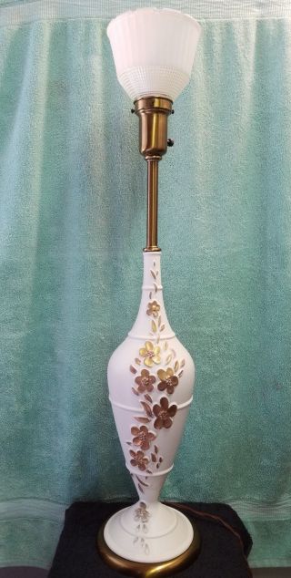 Vintage Raised Hand Painted Floral Design Enamel Based Rembrandt Torchiere Lamp
