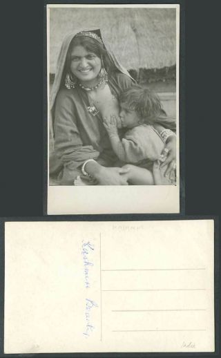India Old Real Photo Postcard Kashmir Beauty A Kashmiri Woman Breastfeeding Baby