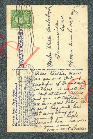TEXAS CENTENNIAL OLD MAN INVITES THE WORLD - circa 1936 Linen Postcard GRADE 4 2