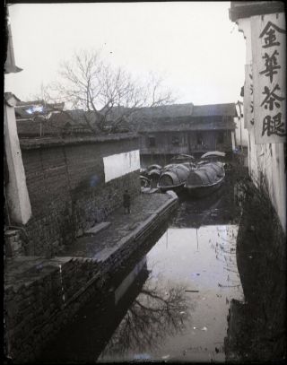 Late 1800s Early 1900s Great Scene In A Chinese City China Glass Negative Photo