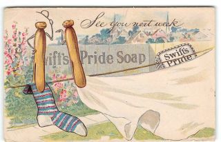 Advertising - Swift ' s Pride Soap - Animated Clothes Pins - Fantasy - Antique Postcard 3