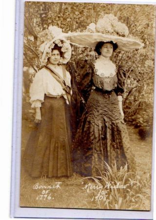 Real Photo Postcard Rppc - Hats Bonnet Of 1776 And Merry Widow Of 1908
