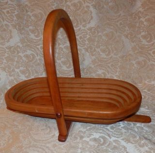Vintage Wood Folding Basket With Locking Handle Signed Hand Crafted Bread