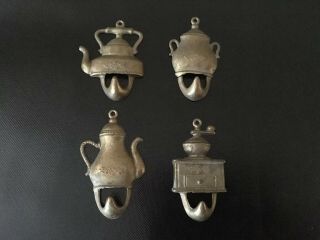 Vintage Set Of 4 Brass Teapot Tea Pot Kettle Hooks Made In Italy