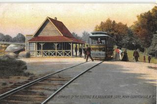 1908 Trolley Station Mountain Lake Gloversville Ny Post Card Fulton County