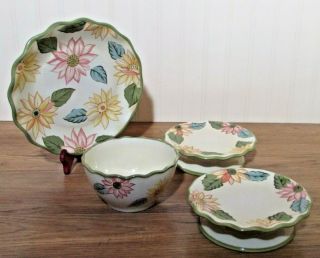 Longaberger Sunflower Candle Holders,  Salad Plate And Cereal Bowl