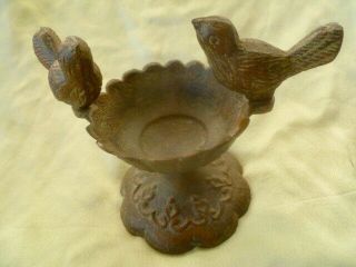 Small Vintage Antique Cast Iron Garden Patio Urn Planter With Two Birds
