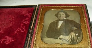 6th Plate Size Daguerreotype Of A Young Handsome Long Hair Man Rare Full Case