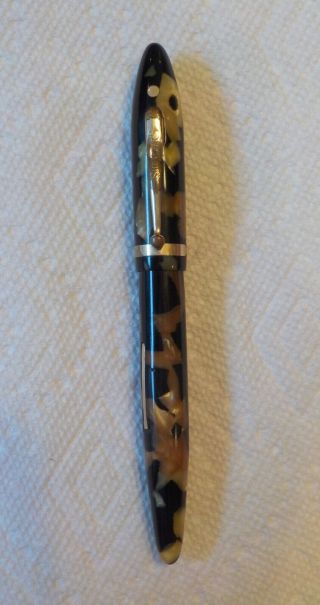 Vintage Oversize Sheaffer Black Pearl Fountain Pen 14k Gold Nib Lifetime Balance