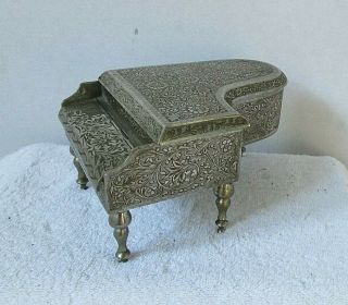 Vintage Fred Zimbalist Nickle Silver Grand Piano Music Box Hand Etched