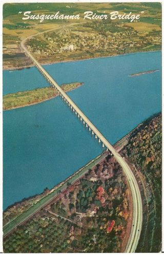 Susquehanna River Bridge On Pennsylvania Turnpike Postcard 1961
