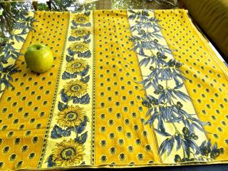French Provence Vent Du Sud Summer Tablecloth Sunflower Yellow Blue Olives 110 " L