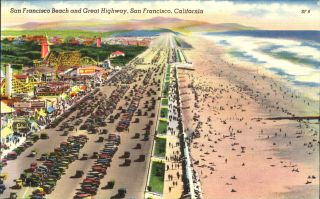 San Francisco California Ocean Beach & Great Highway Rollercoaster Aerial 1940s