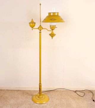 Vintage Yellow Tole Metal Shade Floor Lamp Light Antique