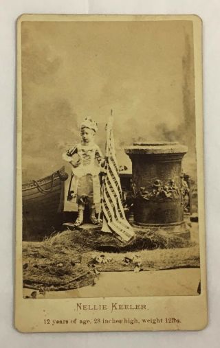 Antique 19thc Nellie Keeler American Flag Barnum Circus Cdv Photo