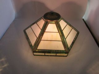 Vintage Mission Arts And Crafts Style Stained Glass Lamp Shade 6 Sided 12 " Width