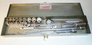 Rare Vintage Dayton Ohio Tool 26 Pc 1/4 " 3/8 " Dr Ratchet Socket Set W/metal Case