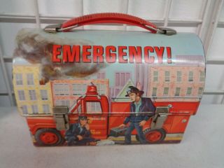 Vintage Emergency Fire Dept Rescue Metal Lunchbox No Thermos
