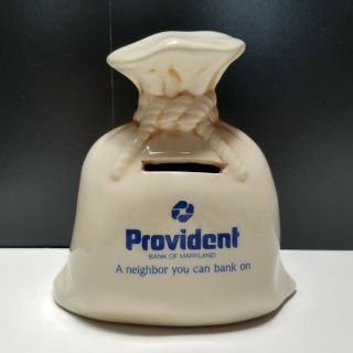 Provident Bank Of Maryland Ceramic Money Bag Bank Defunct