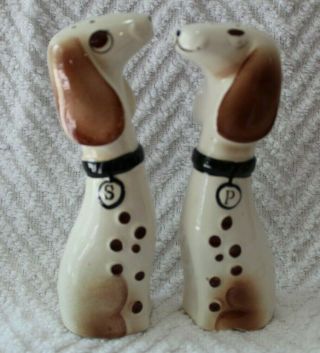 Vintage Brown Spotted Dogs Salt And Pepper Shakers - Very Tall Japan