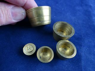 Lovely Complete Matching Set of 5 Antique Brass Cup Weights,  4 Troy oz Total 4