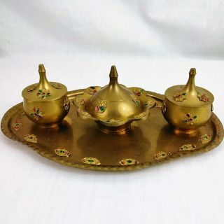 Vintage Brass Spice Set With Bowls And Tray