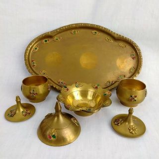 Vintage Brass Spice Set with Bowls and Tray 3