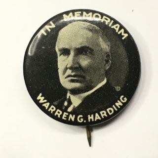 Warren G.  Harding In Memoriam Pinback - Black - Bastian Bros