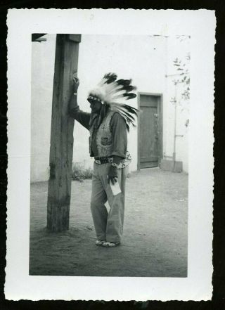 Vintage Photo American Indian Chief Elder Posing At Trading Post 1950 