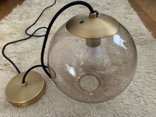 Vintage Mid Century Smokey Glass Globe Orb Pendant Hanging Ceiling Lamp Light
