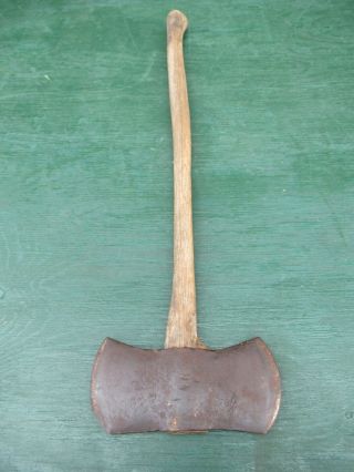 Antique Hewing Double Bit Axe Head 3,  " Long Blade Tool With 26 " Wooden Handle