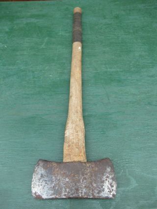 Antique Hewing Double Bit Axe Head 3,  " Long Blade Tool With 36 " Wooden Handle