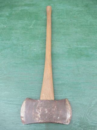 Antique Hewing Double Bit Axe Head 3,  " Long Blade Tool With 28 " Wooden Handle