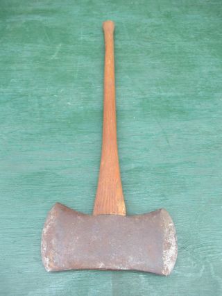 5antique Hewing Double Bit Axe Head 4 " Long Blade Tool With 29 " Wooden Handle